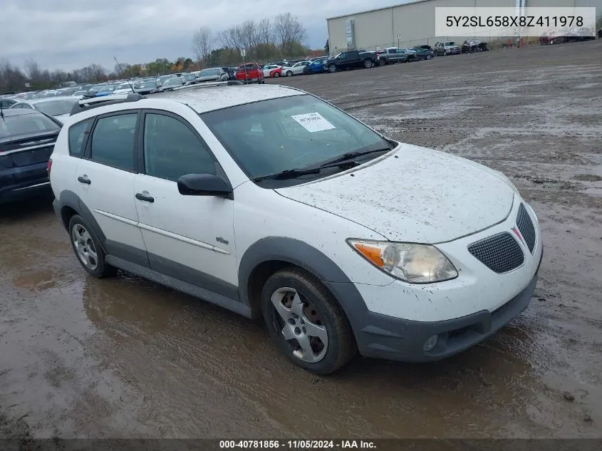 2008 Pontiac Vibe VIN: 5Y2SL658X8Z411978 Lot: 40781856