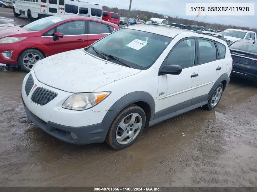 2008 Pontiac Vibe VIN: 5Y2SL658X8Z411978 Lot: 40781856