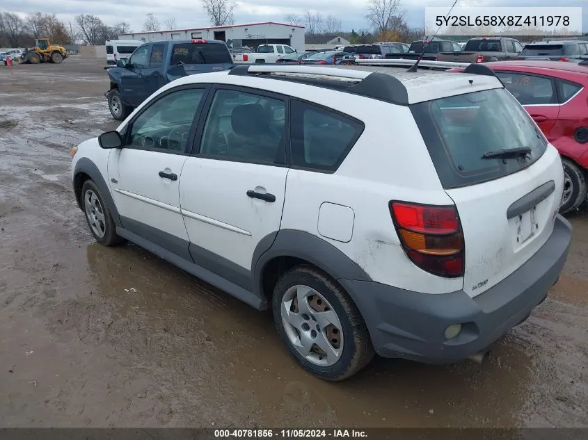 2008 Pontiac Vibe VIN: 5Y2SL658X8Z411978 Lot: 40781856