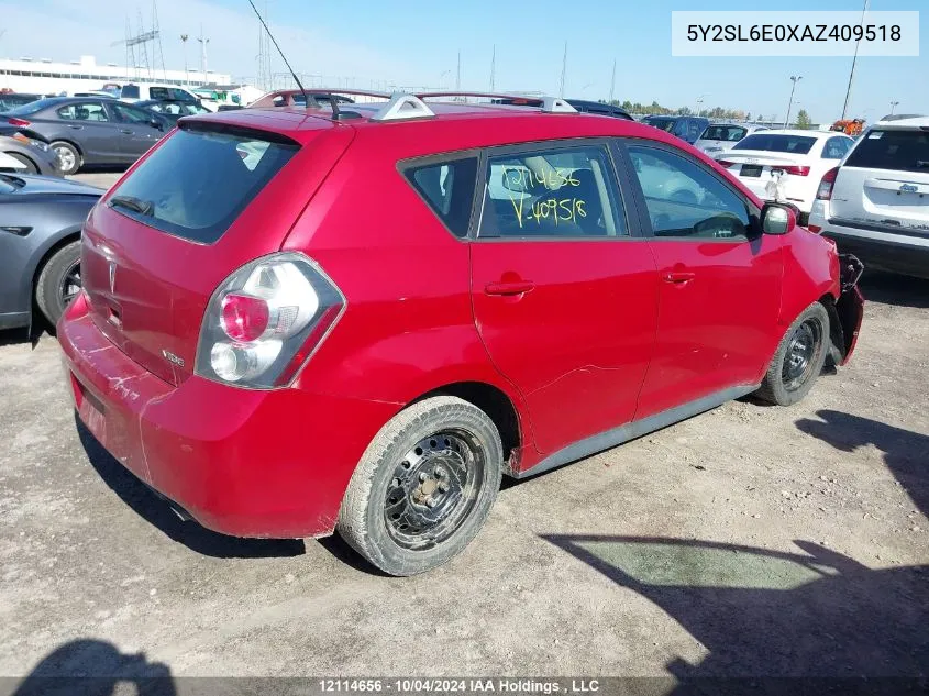 2010 Pontiac Vibe VIN: 5Y2SL6E0XAZ409518 Lot: 12114656