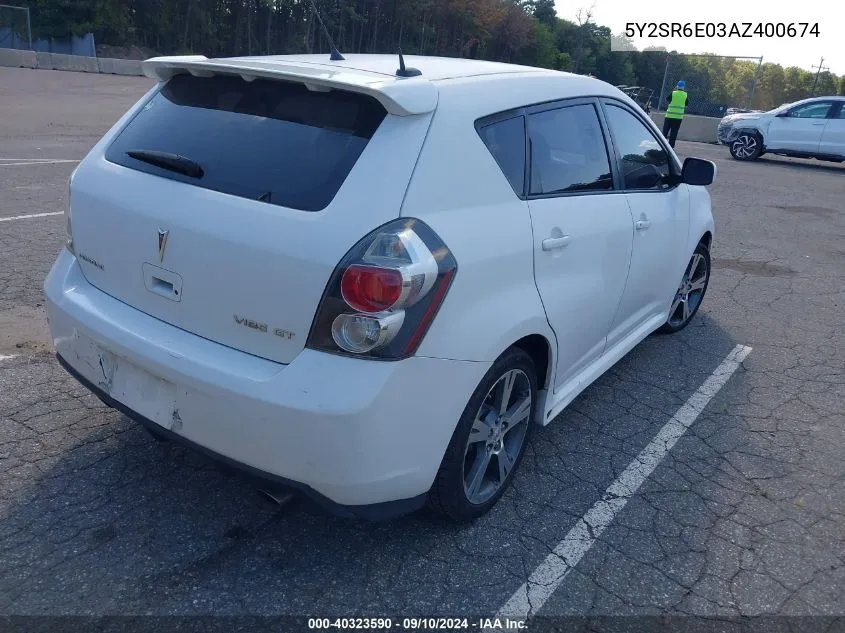 2010 Pontiac Vibe Gt VIN: 5Y2SR6E03AZ400674 Lot: 40323590