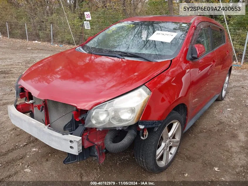 2010 Pontiac Vibe VIN: 5Y2SP6E09AZ400653 Lot: 40782979