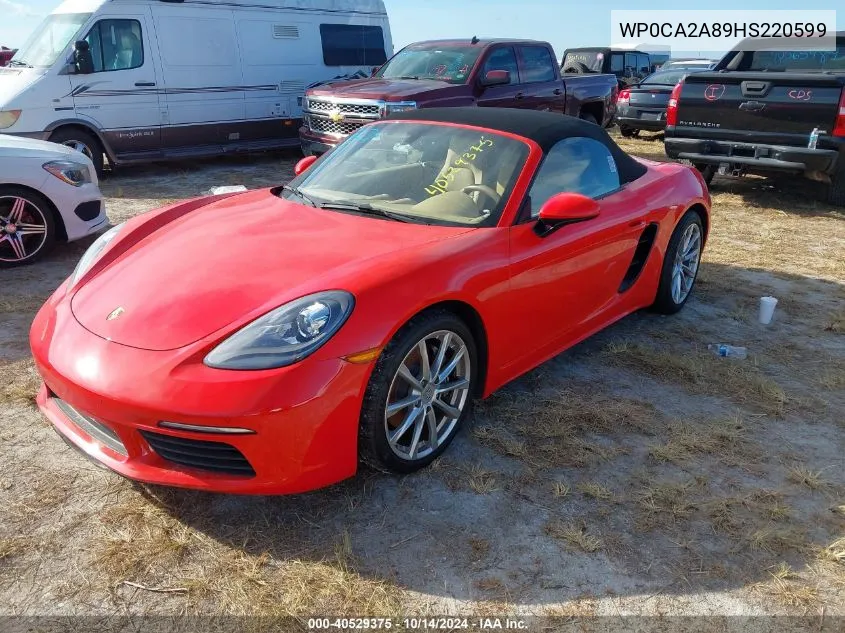 2017 Porsche 718 Boxster VIN: WP0CA2A89HS220599 Lot: 40529375