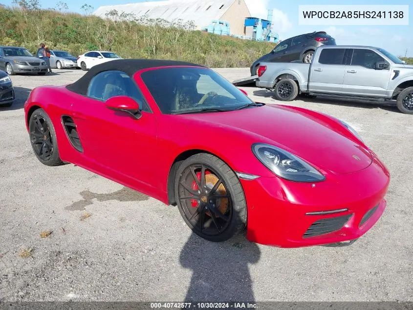 2017 Porsche 718 Boxster S VIN: WP0CB2A85HS241138 Lot: 40742577