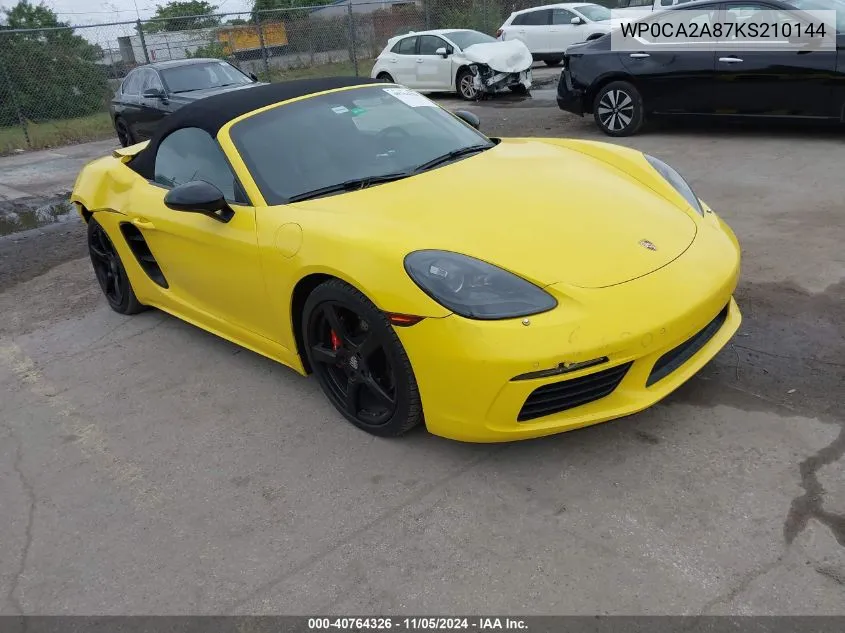 2019 Porsche 718 Boxster VIN: WP0CA2A87KS210144 Lot: 40764326