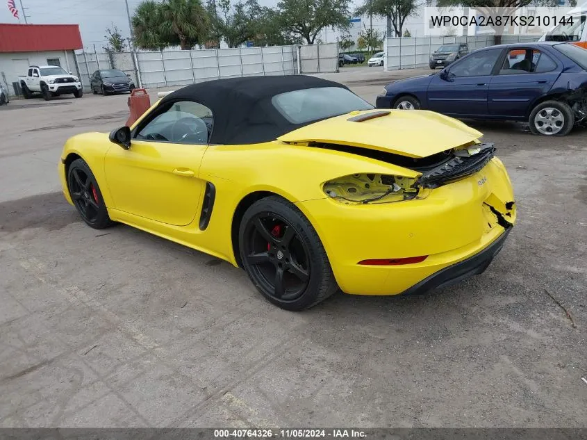 2019 Porsche 718 Boxster VIN: WP0CA2A87KS210144 Lot: 40764326