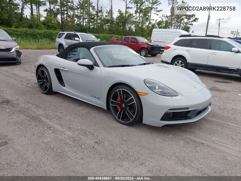 2024 Porsche 718 Boxster Gts 4.0 VIN: WP0CD2A89RK228758 Lot: 40439681