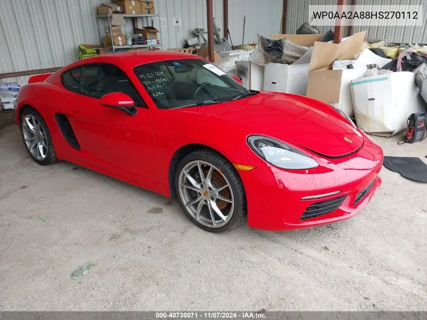 2017 Porsche 718 Cayman VIN: WP0AA2A88HS270112 Lot: 40730071