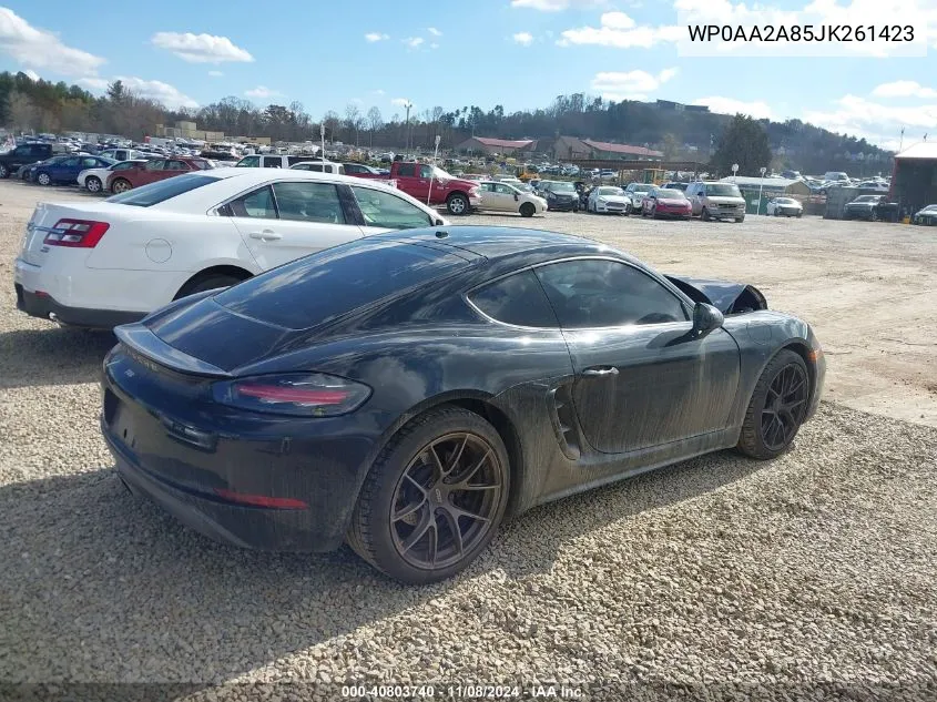 2018 Porsche 718 Cayman VIN: WP0AA2A85JK261423 Lot: 40803740