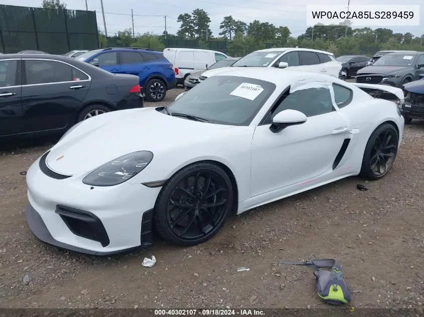 2020 Porsche 718 Cayman Gt4 VIN: WP0AC2A85LS289459 Lot: 40302107