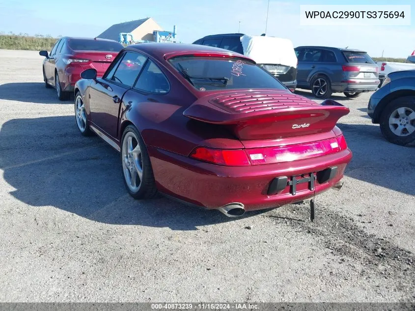 1996 Porsche 911 Turbo VIN: WP0AC2990TS375694 Lot: 40873239