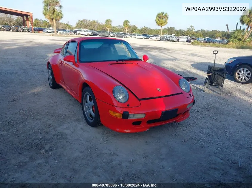 1997 Porsche 911 Carrera/Carrera 4S/Carrera Tiptronic/S VIN: WP0AA2993VS322092 Lot: 40705596