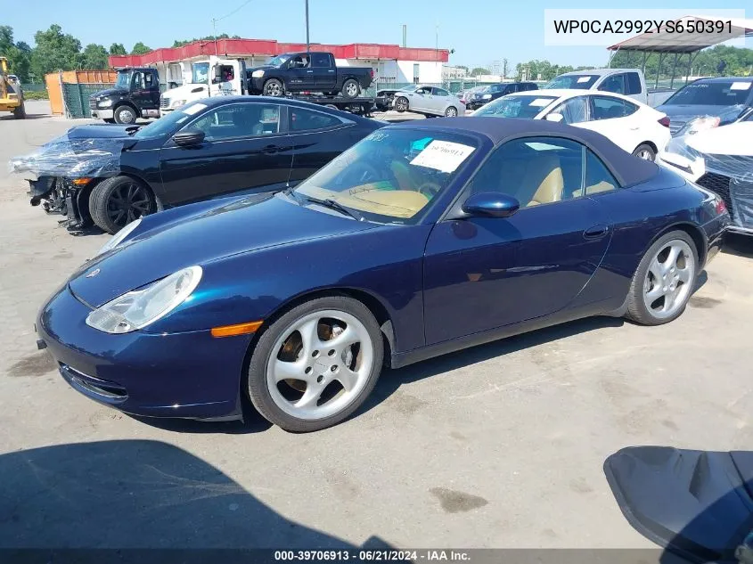 2000 Porsche 911 Carrera/Carrera 4 VIN: WP0CA2992YS650391 Lot: 39706913