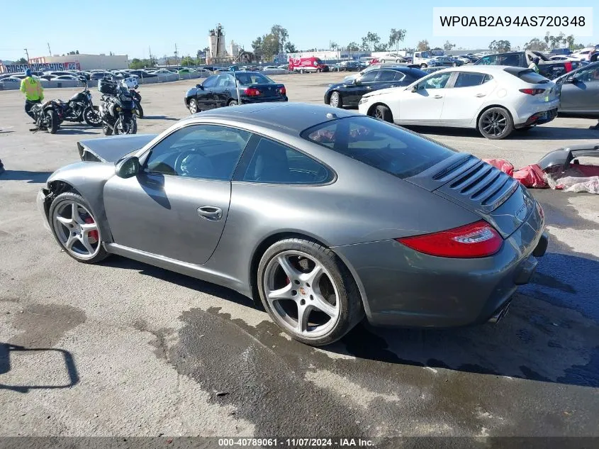 2010 Porsche 911 Carrera S VIN: WP0AB2A94AS720348 Lot: 40789061