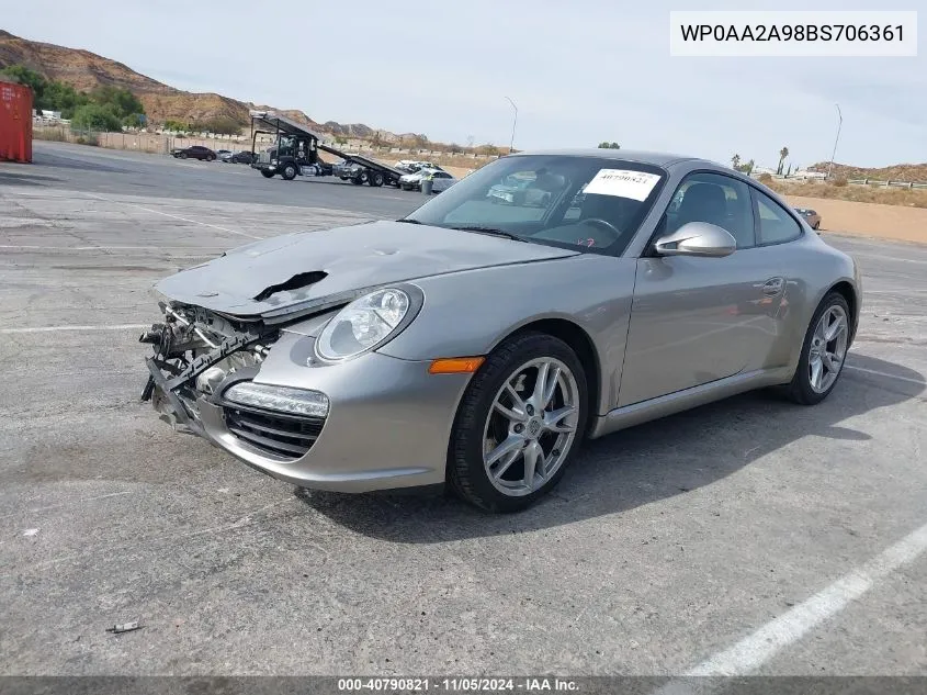 2011 Porsche 911 Carrera VIN: WP0AA2A98BS706361 Lot: 40790821