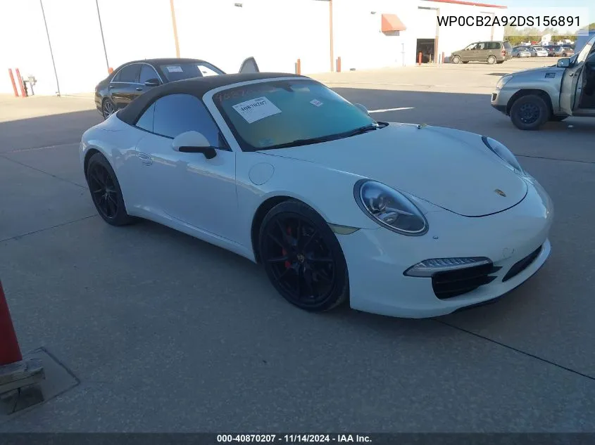 2013 Porsche 911 Carrera S VIN: WP0CB2A92DS156891 Lot: 40870207