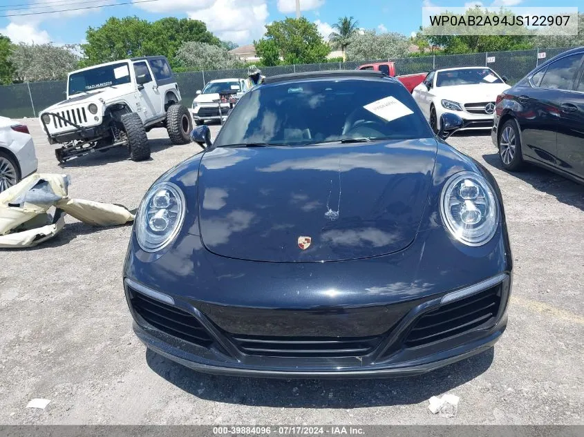 2018 Porsche 911 Carrera S VIN: WP0AB2A94JS122907 Lot: 39884096