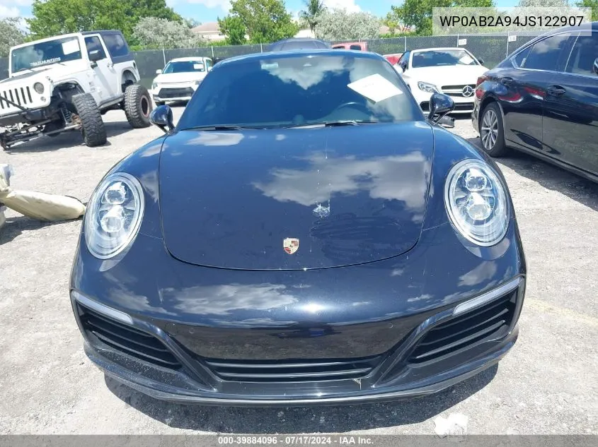 WP0AB2A94JS122907 2018 Porsche 911 Carrera S