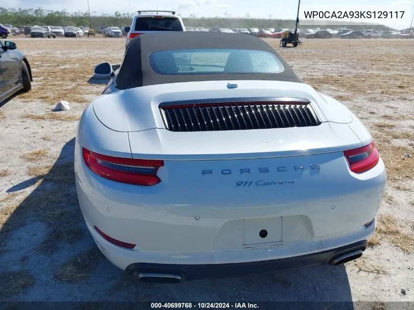 2019 Porsche 911 Carrera/Carrera 4 VIN: WP0CA2A93KS129117 Lot: 40699768