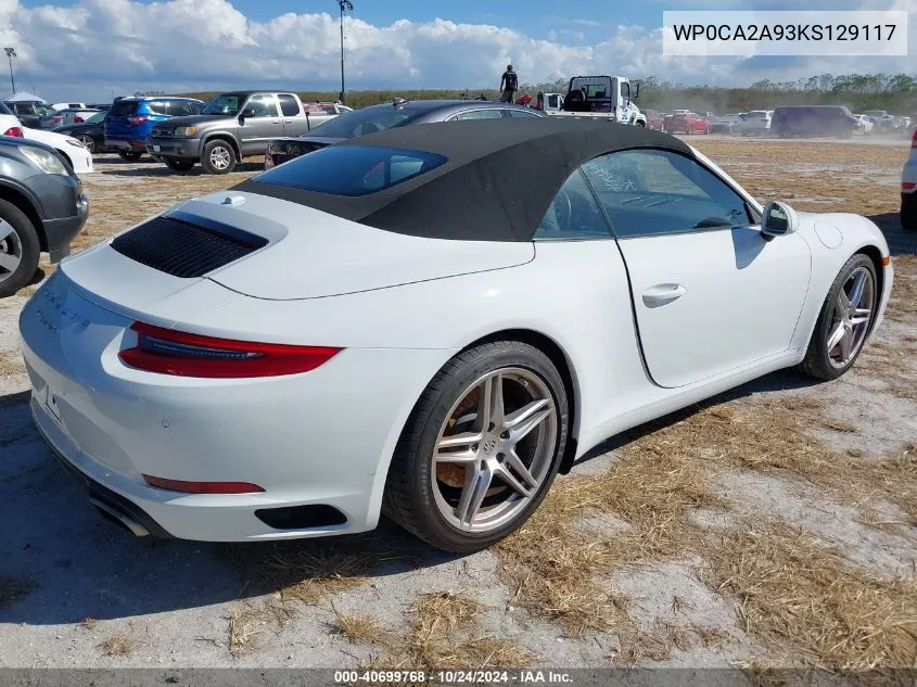 2019 Porsche 911 Carrera/Carrera 4 VIN: WP0CA2A93KS129117 Lot: 40699768