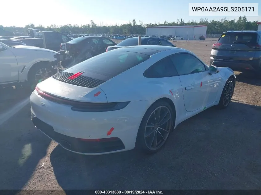 2020 Porsche 911 Carrera/Carrera 4 VIN: WP0AA2A95LS205171 Lot: 40313639