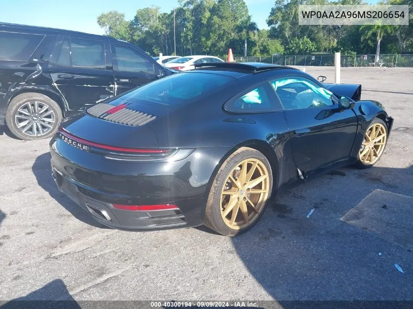 2021 Porsche 911 Carrera/Carrera 4 VIN: WP0AA2A96MS206654 Lot: 40300194