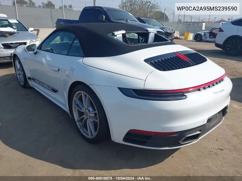 2021 Porsche 911 Carrera 4 /Carrera VIN: WP0CA2A95MS239590 Lot: 40518575