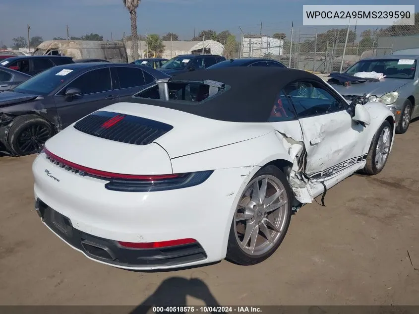 2021 Porsche 911 Carrera 4 /Carrera VIN: WP0CA2A95MS239590 Lot: 40518575