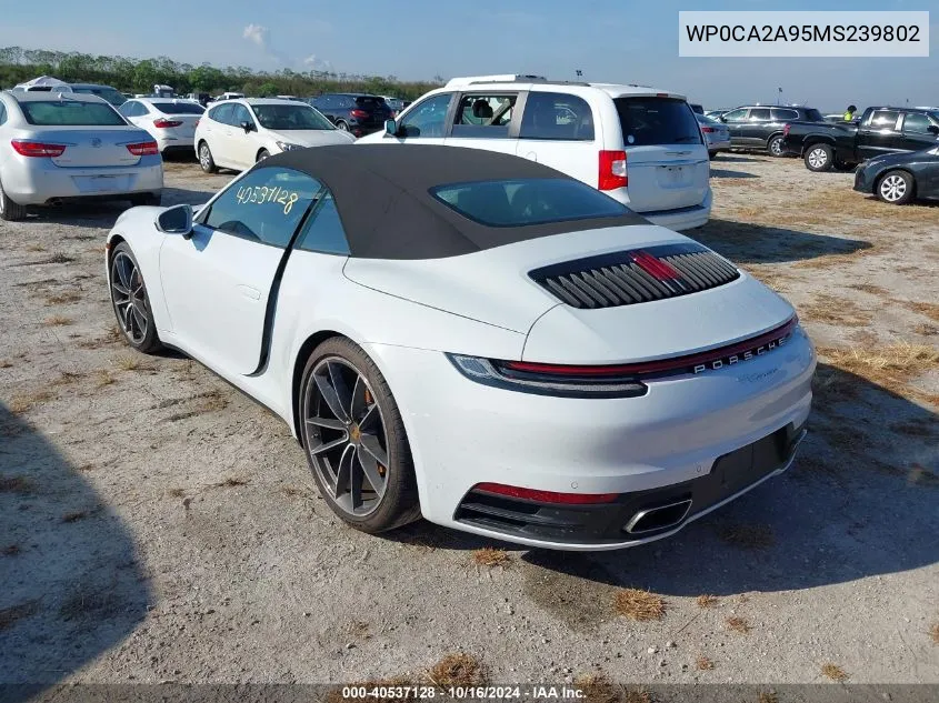 2021 Porsche 911 Carrera VIN: WP0CA2A95MS239802 Lot: 40537128