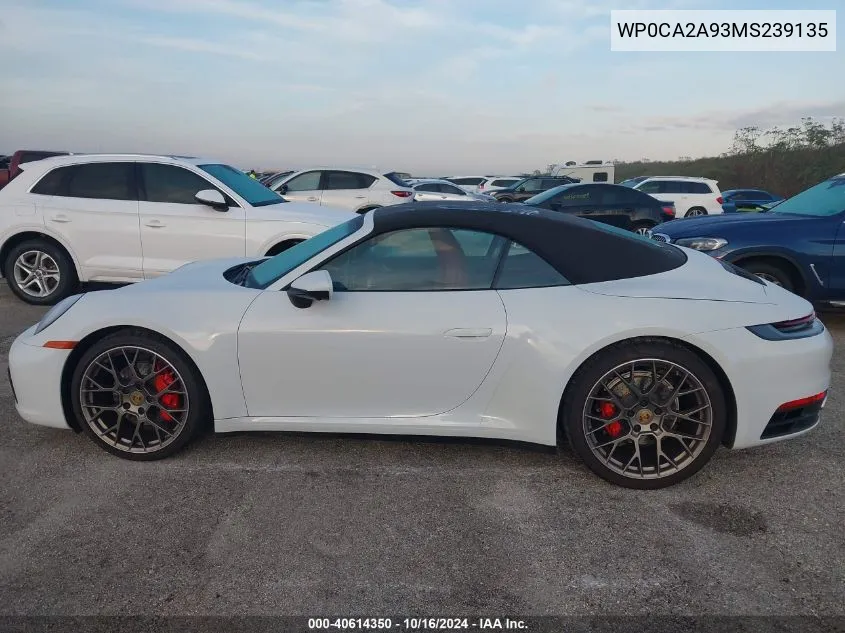 2021 Porsche 911 Carrera 4 /Carrera VIN: WP0CA2A93MS239135 Lot: 40614350