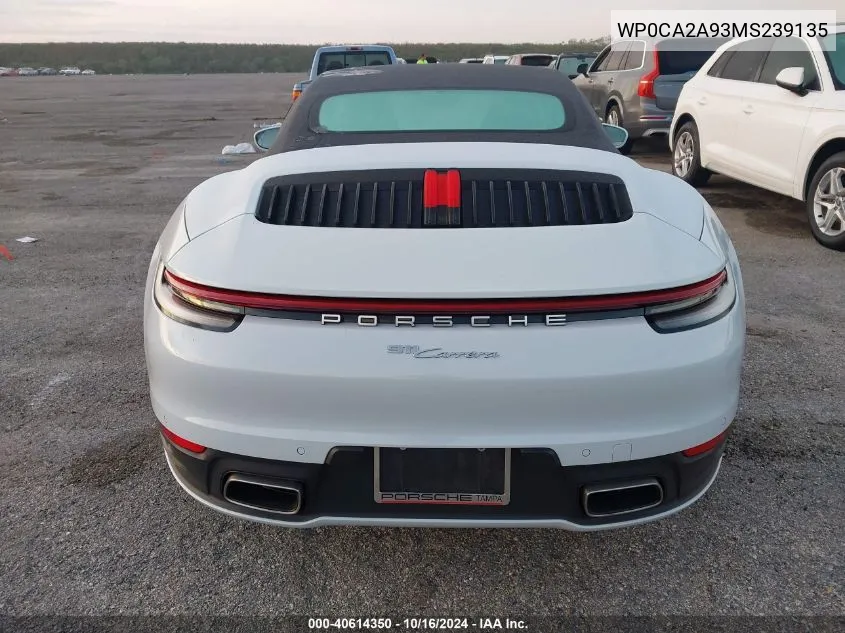 2021 Porsche 911 Carrera 4 /Carrera VIN: WP0CA2A93MS239135 Lot: 40614350