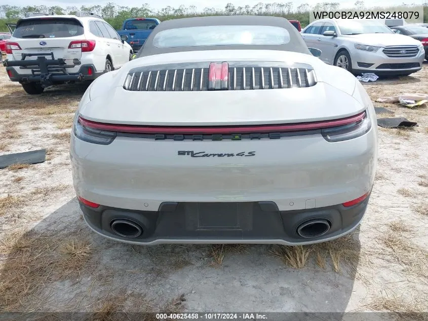 2021 Porsche 911 Carrera 4S /Carrera S VIN: WP0CB2A92MS248079 Lot: 40625458