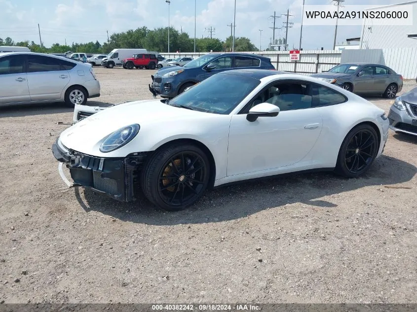 2022 Porsche 911 Carrera/Carrera 4 VIN: WP0AA2A91NS206000 Lot: 40382242