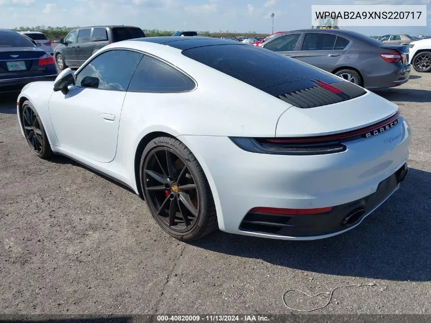 2022 Porsche 911 Carrera 4 Gts/Carrera 4S/Carrera Gts/Carrera S VIN: WP0AB2A9XNS220717 Lot: 40820009