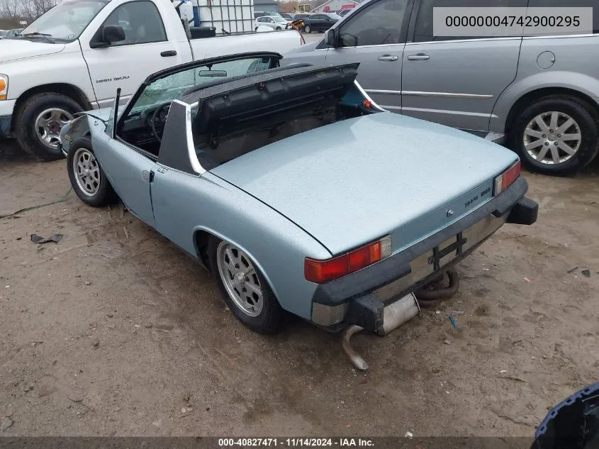 1974 Porsche 914 VIN: 00000004742900295 Lot: 40827471