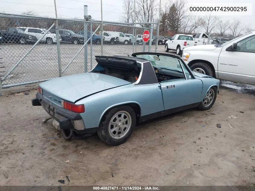 1974 Porsche 914 VIN: 00000004742900295 Lot: 40827471