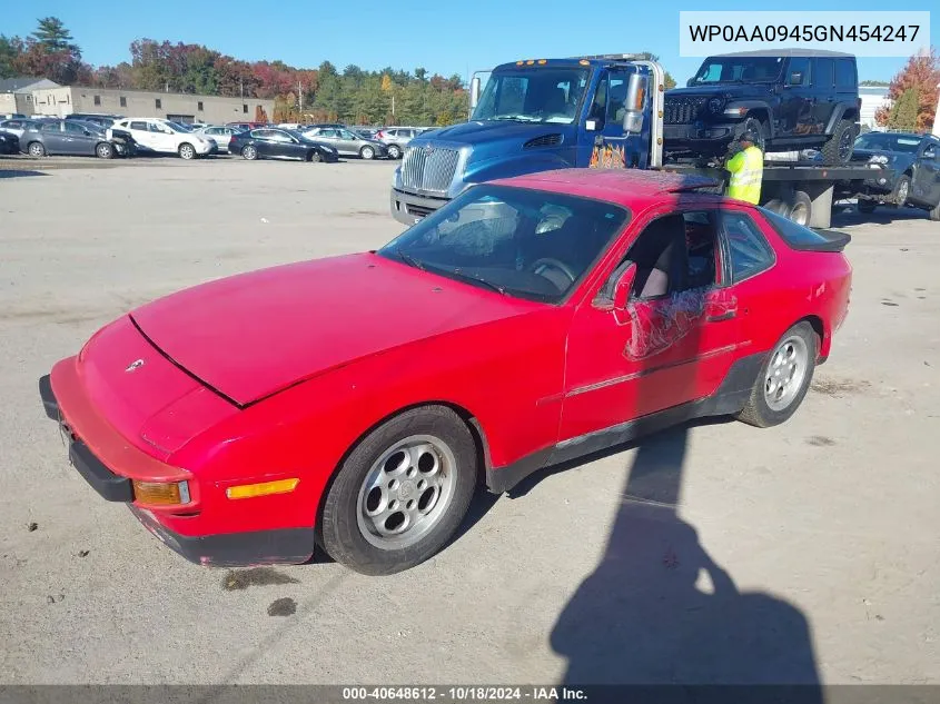 1986 Porsche 944 VIN: WP0AA0945GN454247 Lot: 40648612