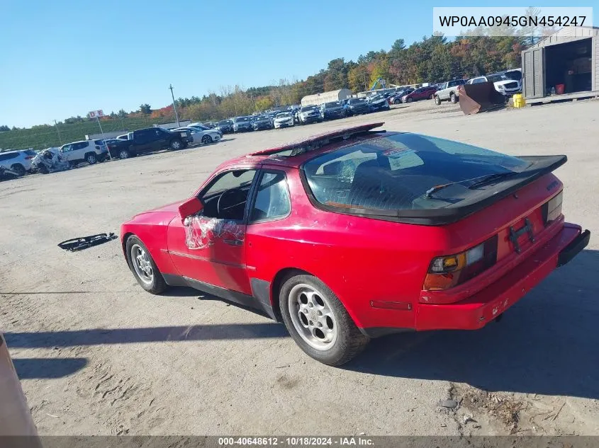 1986 Porsche 944 VIN: WP0AA0945GN454247 Lot: 40648612