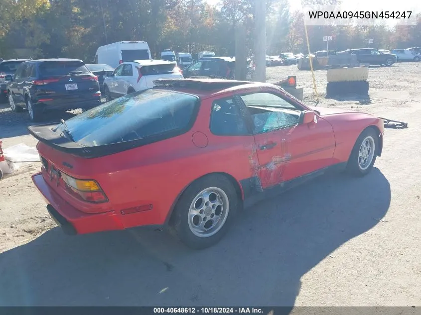 1986 Porsche 944 VIN: WP0AA0945GN454247 Lot: 40648612