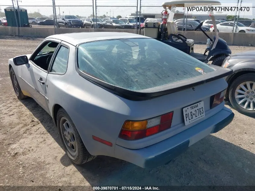 1987 Porsche 944 VIN: WP0AB0947HN471470 Lot: 39870701