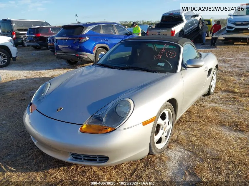 1998 Porsche Boxster VIN: WP0CA2982WU624186 Lot: 40678025