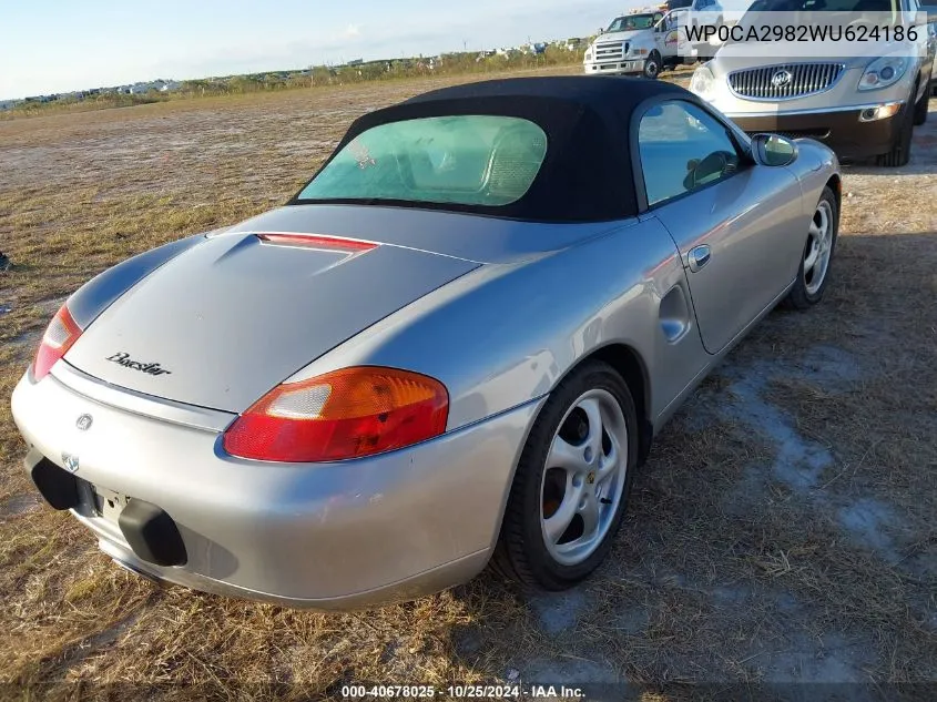 1998 Porsche Boxster VIN: WP0CA2982WU624186 Lot: 40678025