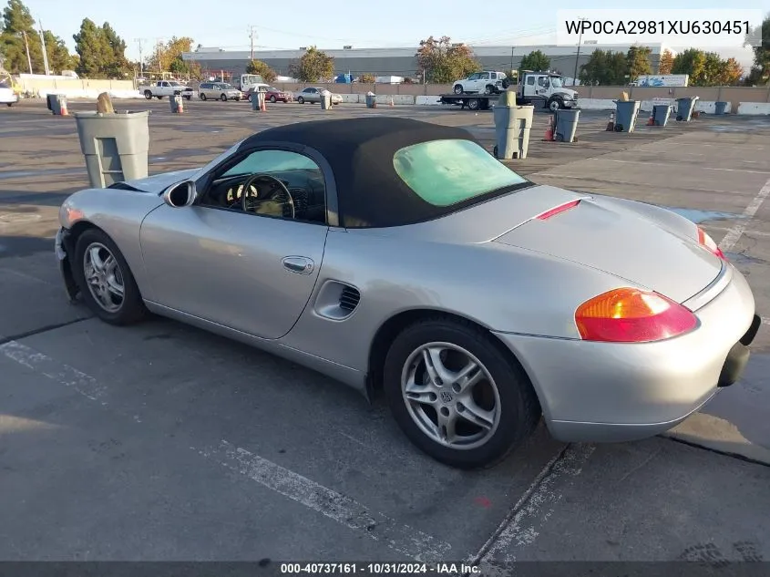 1999 Porsche Boxster VIN: WP0CA2981XU630451 Lot: 40737161