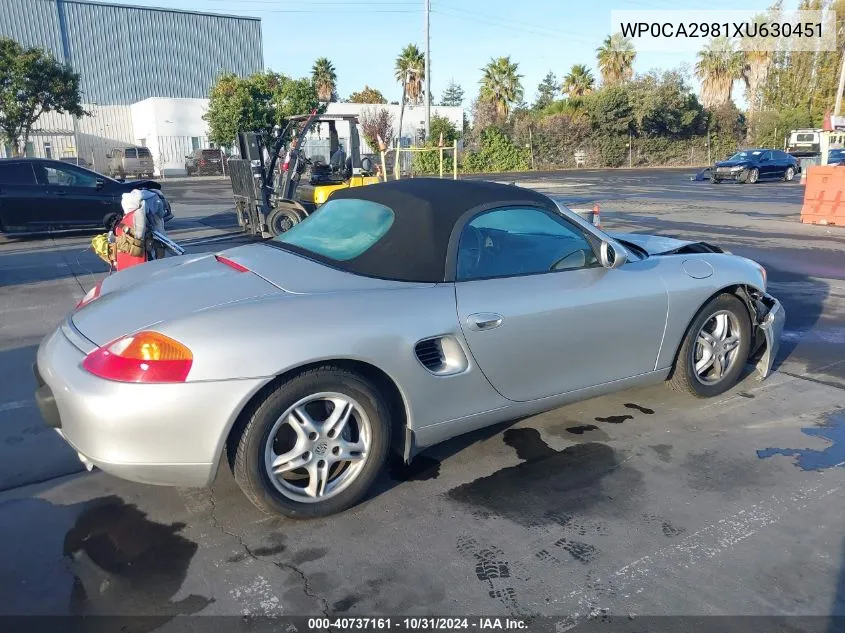 1999 Porsche Boxster VIN: WP0CA2981XU630451 Lot: 40737161