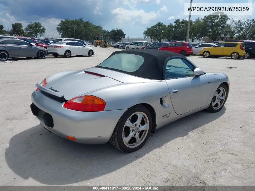 2002 Porsche Boxster VIN: WP0CA29892U625359 Lot: 40411017