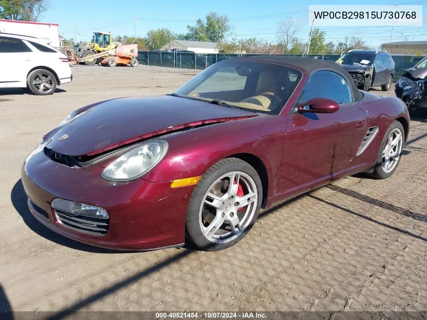 2005 Porsche Boxster S VIN: WP0CB29815U730768 Lot: 40521454