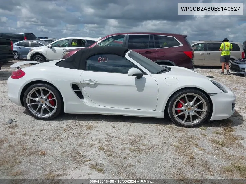 2014 Porsche Boxster S VIN: WP0CB2A80ES140827 Lot: 40516400