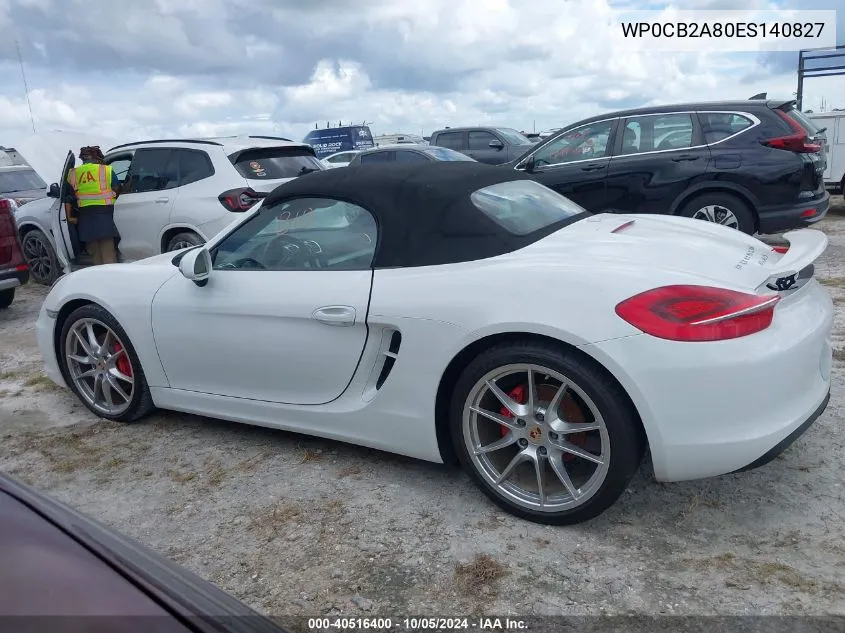 2014 Porsche Boxster S VIN: WP0CB2A80ES140827 Lot: 40516400