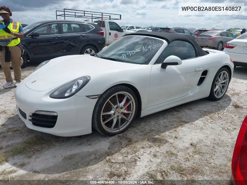 2014 Porsche Boxster S VIN: WP0CB2A80ES140827 Lot: 40516400