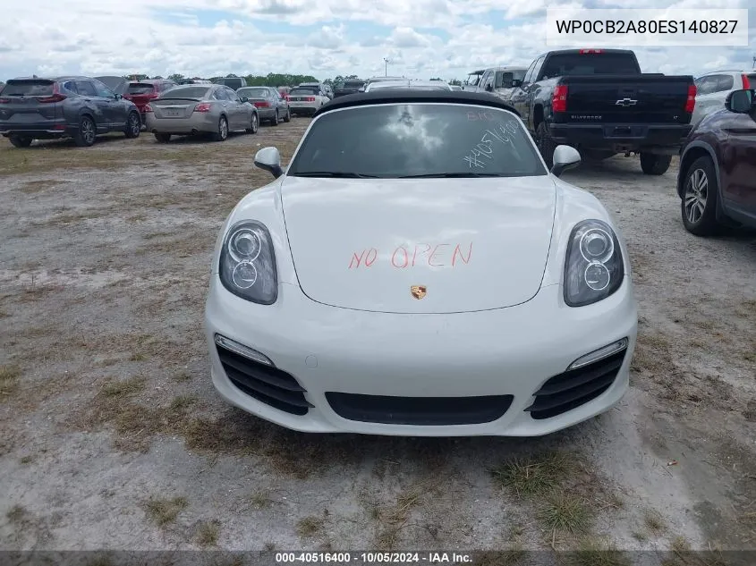 2014 Porsche Boxster S VIN: WP0CB2A80ES140827 Lot: 40516400